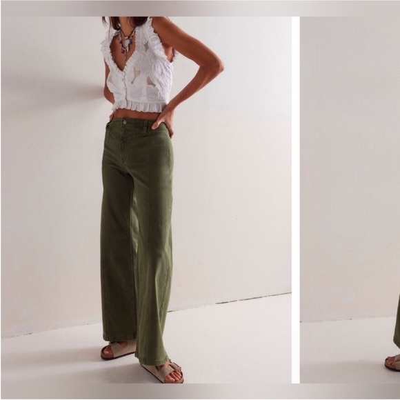 NWT Free People We The Free Libre Wide-Leg Jeans - thyme green - 25, 27 - Picture 3 of 12